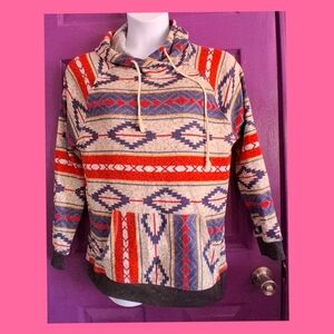 🌸3/$10-Banana Republic Red and Blue Patterned Cowl Neck Sweater
